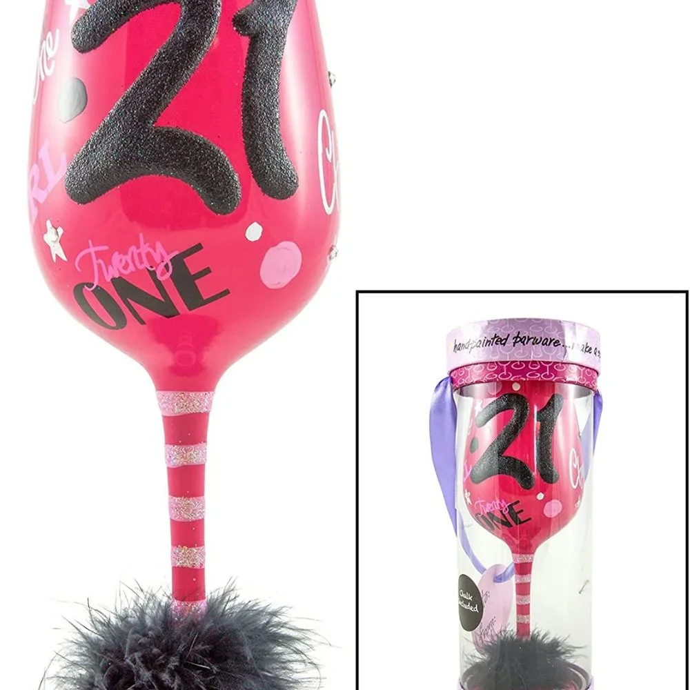 Top Shelf 21st Birthday Girl Wine Glass